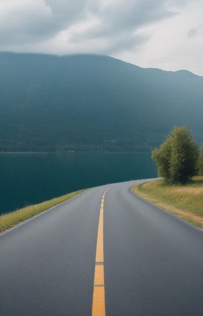 Photo a road with a yellow line that says no one on it