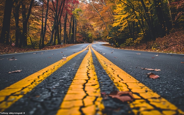 Photo a road with a yellow line that says  road  on it