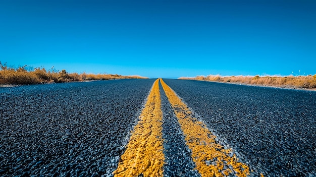 Photo a road with yellow lines on it and the word quot no quot on the road