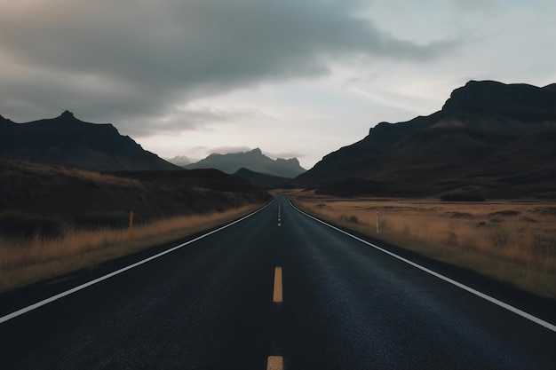 A road with a yellow stripe that says'road to nowhere '