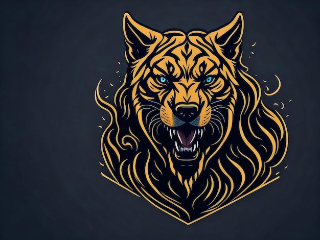 Roar cat head isolated on black artwork illustration logo