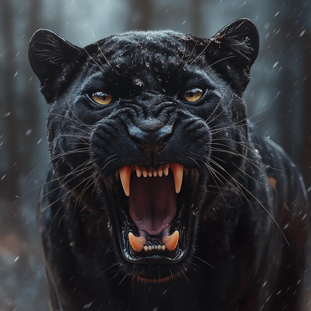 Photo a roaring black panther on black background