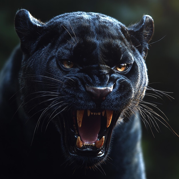 Photo a roaring black panther on black background