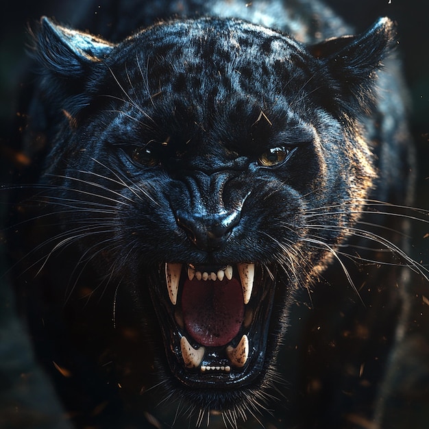 A Roaring black panther on black background