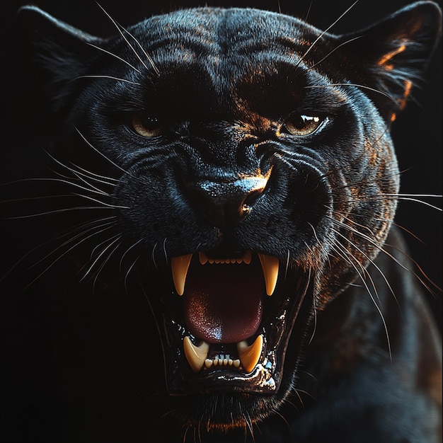 Photo a roaring black panther on black background