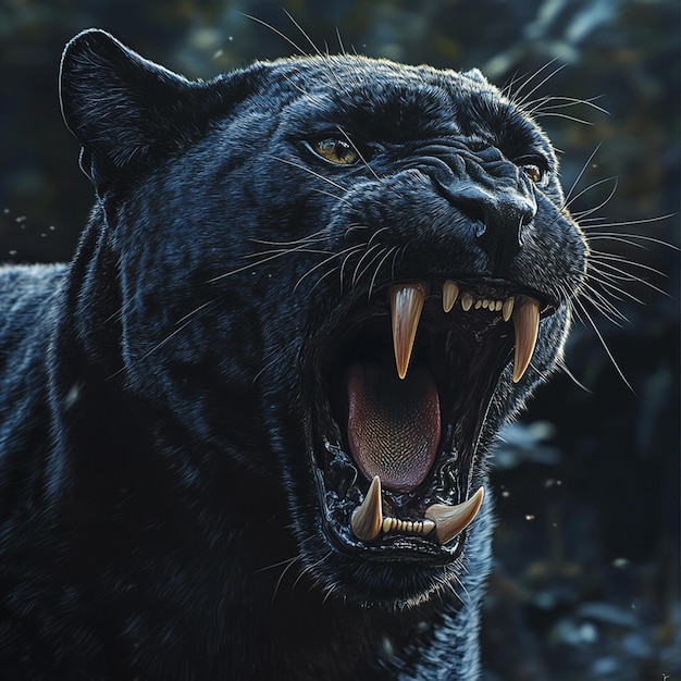 Photo a roaring black panther on black background