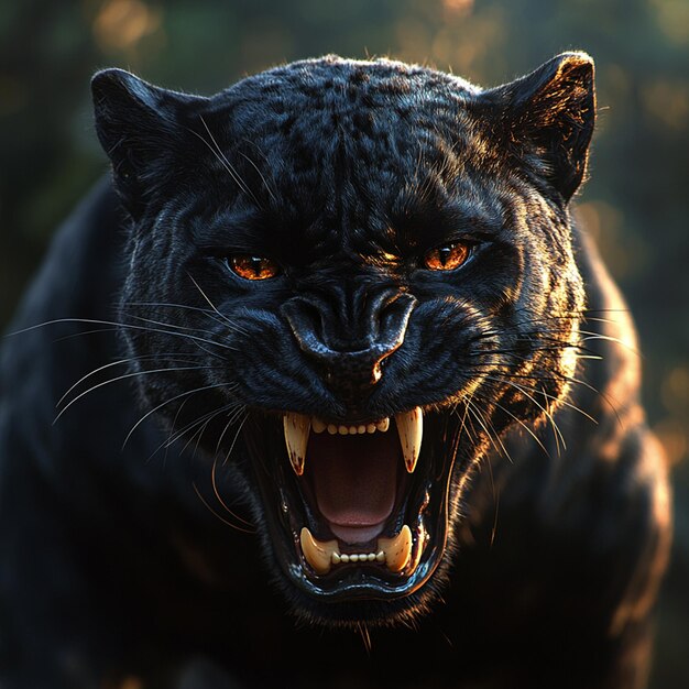 Photo a roaring black panther on black background