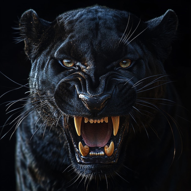 Photo a roaring black panther on black background