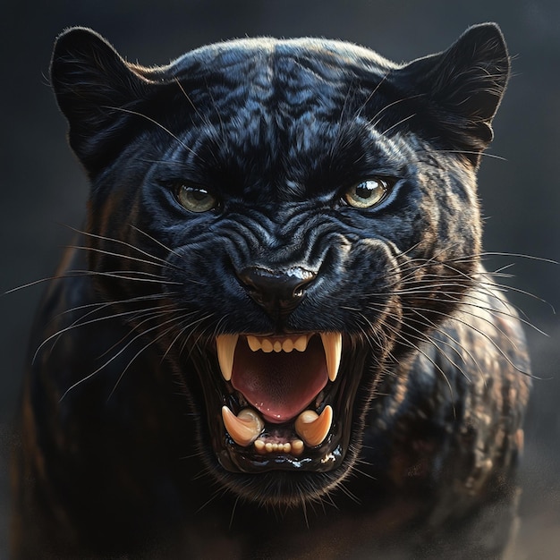 Photo a roaring black panther on black background