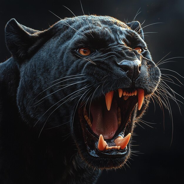 Photo a roaring black panther on black background