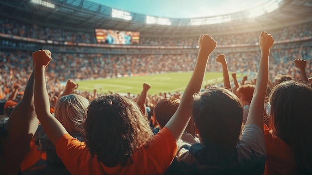 Photo a roaring crowd of sports fans cheering during a thrilling live event