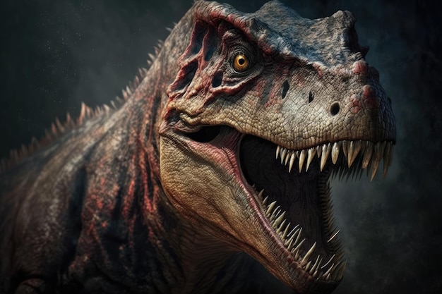 Roaring dinosaur with open jaws and sharp teeth Generative AI