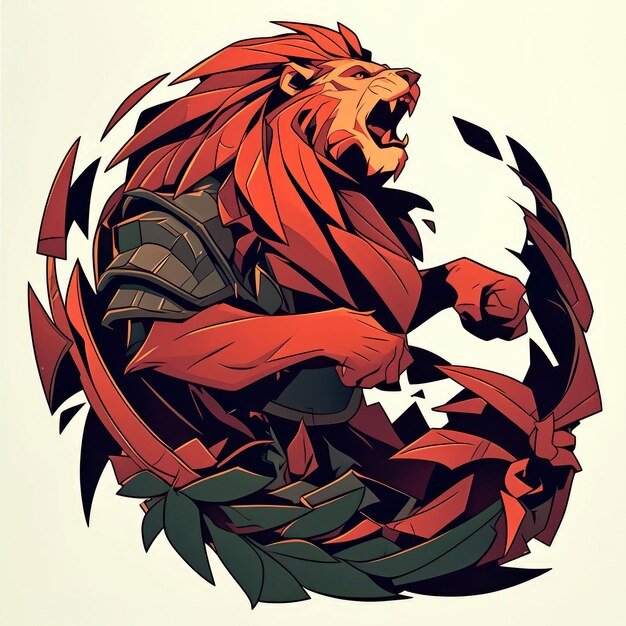 Roaring Lion with a Fierce Expression in a Cartoon Style