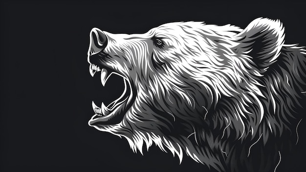 Photo roaring white bear head in profile highcontrast black and white graphic for tshirt