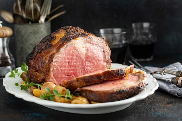 Roast beef with potatoes for a holiday dinner