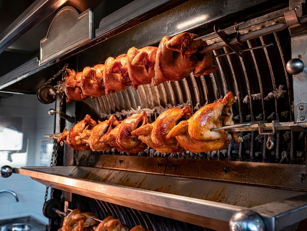 Roast chicken in the rotisserie machine