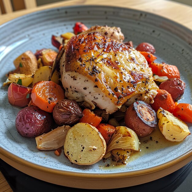 Photo roast chicken with colorful vegetables