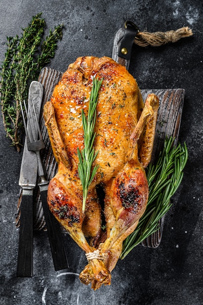 Roast duck stuffed with baked apples, festive Christmas recipe