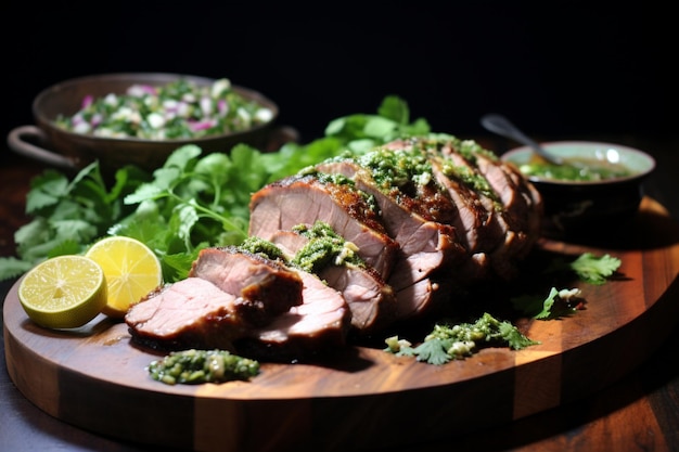 Photo roast lamb with cilantro and lime yummy delicious roast lamb food image photography