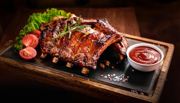 roast pork ribs food plate