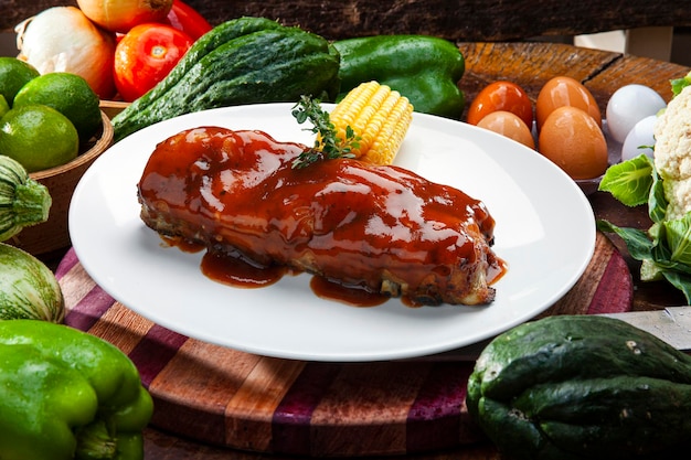 Roast ribs with barbecue sauce