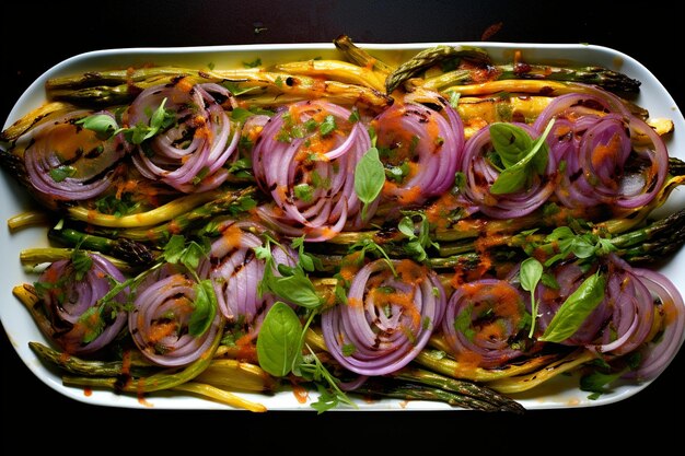 Photo roasted asparagus salad top view