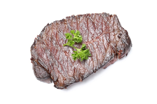 Roasted beef steak isolated on white background