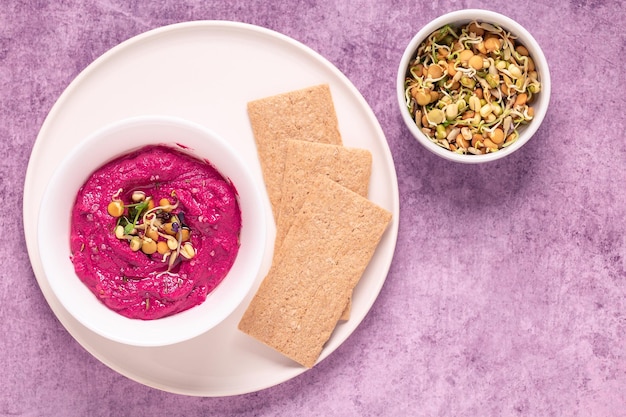 Roasted Beet Hummus in a bowl