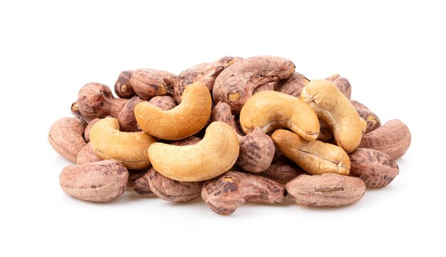 Roasted cashew nuts isolated on white background