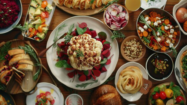 Roasted Cauliflower Centerpiece with Vegan Side Dishes