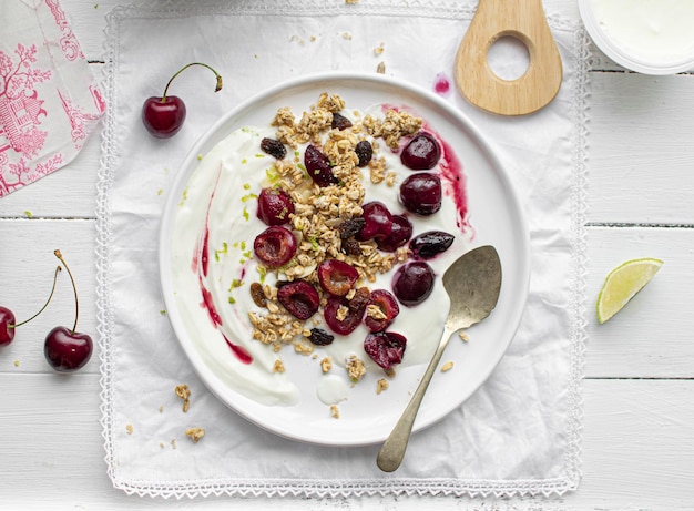 Roasted cherry greek yogurt breakfast