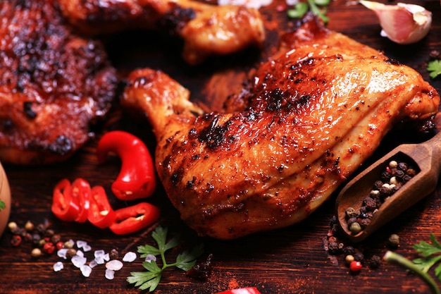 Roasted chicken legs with spices and vegetables