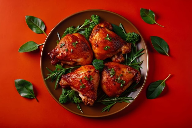 Photo roasted chicken thighs with herbs