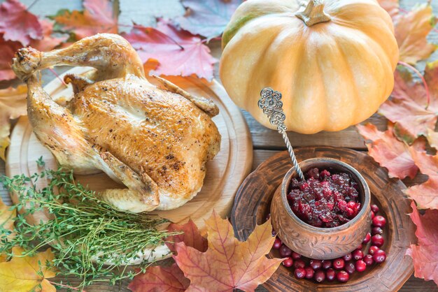 Roasted chicken with cranberry sauce