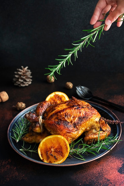 Roasted chicken with orange and rosemary