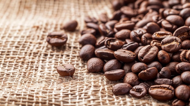 Roasted Coffee Beans on Burlap Surface