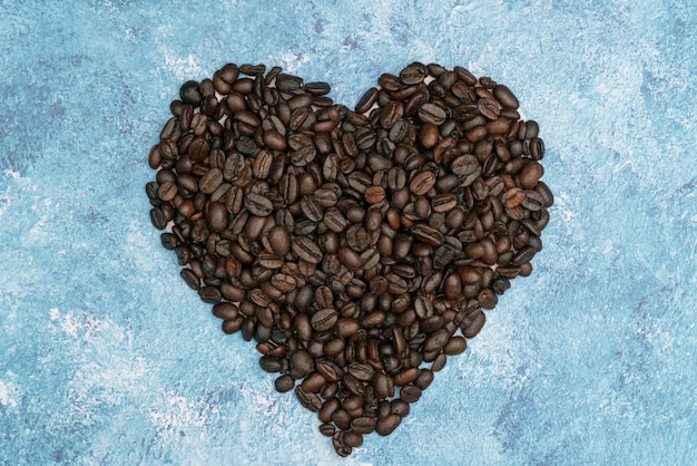 Roasted coffee beans, I love coffee, Heart with roasted coffee beans.