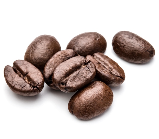 roasted coffee beans isolated in white background cutout