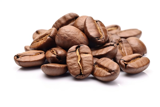 Roasted coffee beans isolated on white background Generative AI