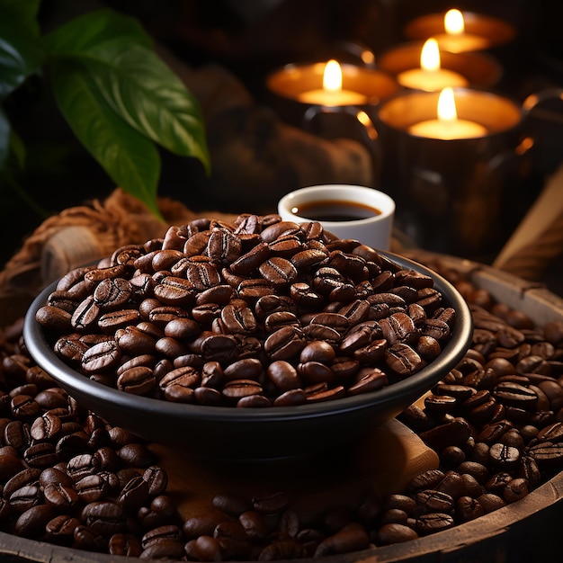 Roasted Coffee Beans Rich Coffee Daydream with Cup