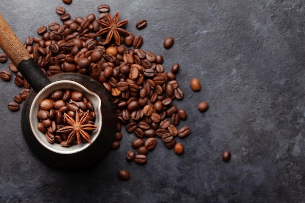 Roasted coffee beans in Turkish jezve