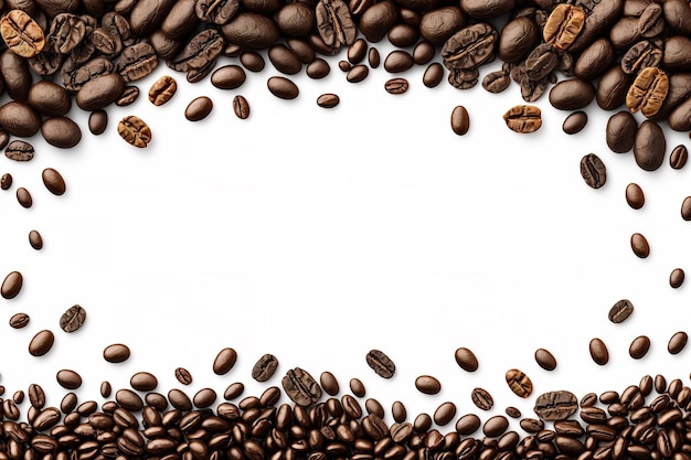 Roasted coffee beans on white background with copy space