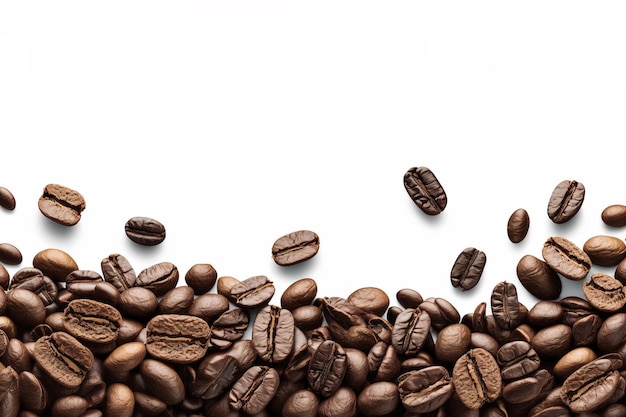 Roasted coffee beans on white background with copy space