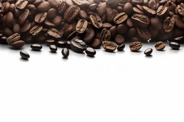 Roasted coffee beans on white background with copy space