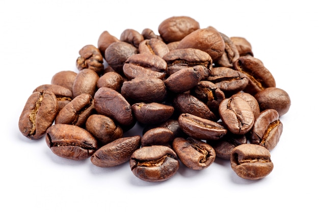 Roasted coffee beans  on white background