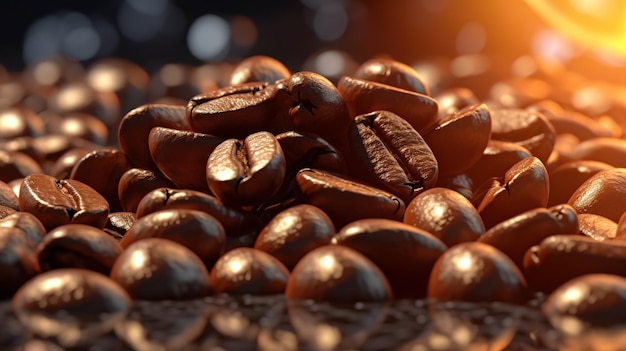 Roasted coffee beans with smoke background Generative AI