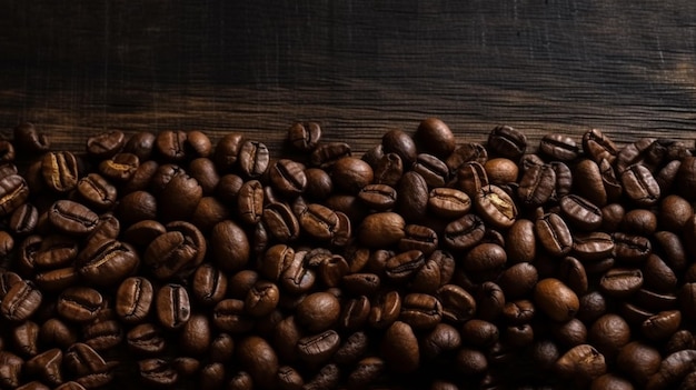 Roasted coffee beans in wooden background with copy space