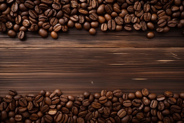 Roasted coffee beans on wooden surface