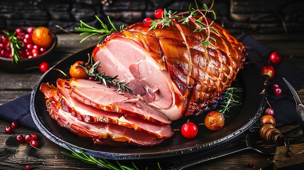 Roasted ham food photography