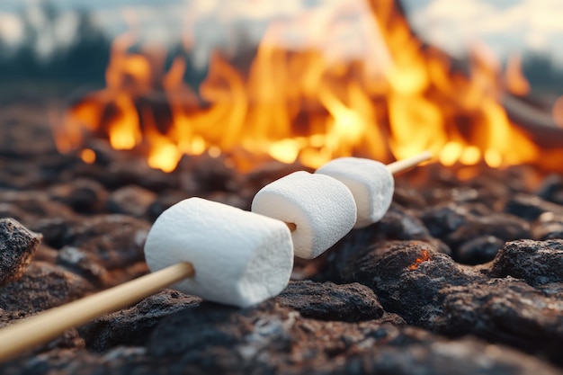 Photo roasted marshmallows on a crackling bonfire perfect for camping backyard fun and cozy nights